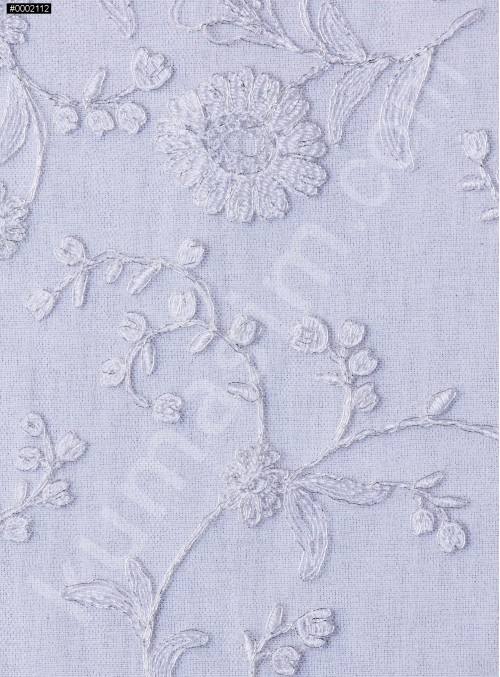 Çiçek Desenli Beyaz Gümüş Dantel Kumaş - K5001