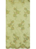 Nakışlı Çiçek Desenli Kordoneli Dantel Yeşil Kumaş - K5051
