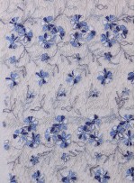 Tül Üzeri Çiçek Desenli Nakışlı Mavi Kumaş - K5096