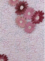Payetli Nakışlı 3 Boyutlu Çiçek Desenli Pudra Kumaş - K5174