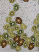 Payetli Nakışlı 3 Boyutlu Çiçek Desenli Yeşil Kumaş - K5174