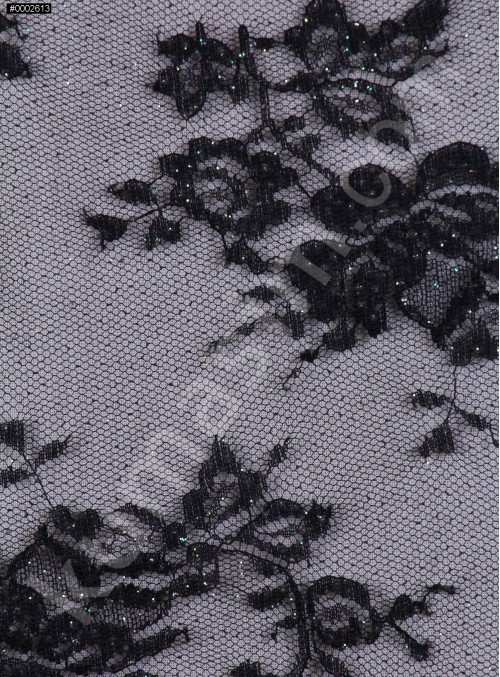Çiçekli ve Simli Siyah Abiyelik Kumaş - K5217