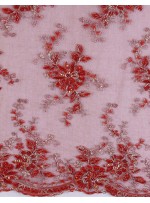 Çiçek Desenli Eteği Sulu Boncuklu Kırmızı Abiyelik Kumaş - K5420
