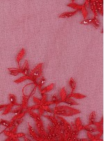 Çiçekli Eteği Sulu Nakışlı Kırmızı Nişanlık Boncuklu Abiye Kumaş - K5466