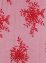 Çiçekli Eteği Sulu Nakışlı Kırmızı Nişanlık Boncuklu Abiye Kumaş - K5466