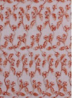 Yaprak Desenli Turuncu Oranj Boncuklu Abiyelik Kumaş - K5472