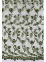 Yaprak Desenli Yeşil Boncuklu Abiyelik Kumaş - K5472
