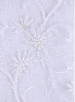 Çiçek Desenli Boncuklu ve Payetli Beyaz Gelinlik Kumaş - K5615