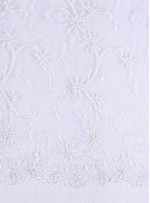 Çiçek Desenli Boncuklu ve Payetli Beyaz Gelinlik Kumaş - K5615