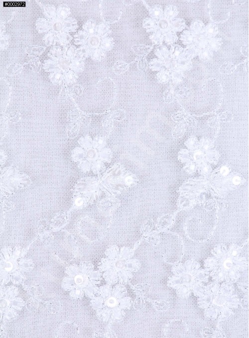 Çiçek Desenli Beyaz Gelinlik Kumaş - K5657