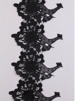 3 Boyutlu Çiçek Desenli  Siyah Dantel Güpürlü Kenar - Şerit - Bordür - K8077