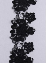 3 Boyutlu Çiçek Desenli  Siyah Dantel Güpürlü Kenar - Şerit - Bordür - K8079