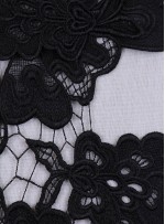 3 Boyutlu Çiçek Desenli  Siyah Dantel Güpürlü Kenar - Şerit - Bordür - K8079