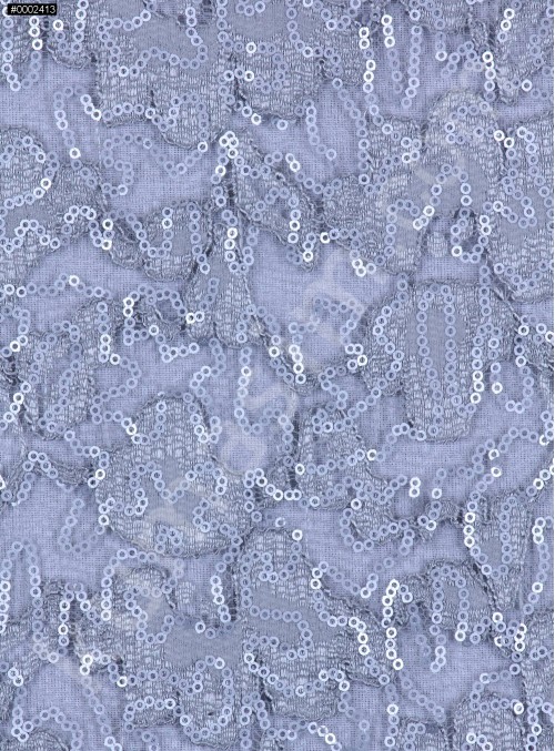 Çiçek Desenli Mat Gümüş Payetli Dantel Kumaş - K8824