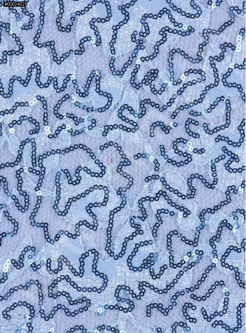 Çiçek Desenli Mavi Payetli Dantel Kumaş - K8824