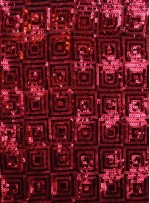 Tül Üzeri Kare Desenli 5 MM Kırmızı Payetli Kumaş - K88361