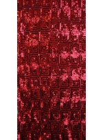 Tül Üzeri Kare Desenli 5 MM Kırmızı Payetli Kumaş - K88361