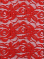Tül Üzeri Çiçek Desenli Pamuklu c17 Kırmızı Kumaş - K8847