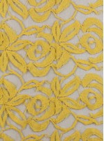 Tül Üzeri Çiçek Desenli Pamuklu c32 Sarı Kumaş - K8847
