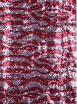 Zebra Desenli Payetli Kumaş - Gümüş Kırmızı - K8874