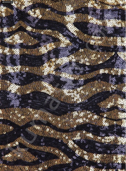 Zebra Desenli Payetli Kumaş - Siyah Gold  - K8874