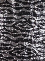 Zebra Desenli Payetli Kumaş - Siyah Gümüş - K8874