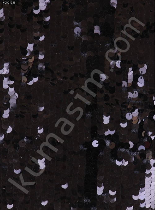Tül Üzeri Karışık Dalga Desenli Payetli Siyah Kumaş - K8880