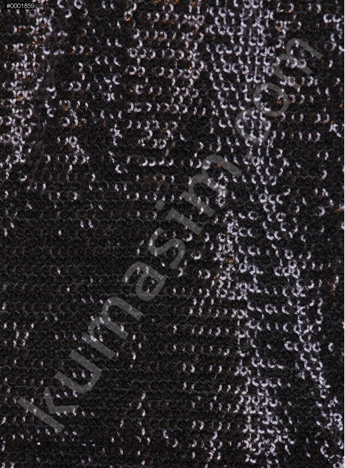 Ezik 3 mm Sıralı Payetli Siyah Kumaş - K8937