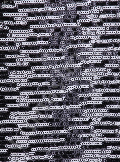 Çizgi Desenli Çift Renkli Siyah Beyaz Payetli Kumaş - K8950