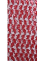 Yaprak Desenli Kırmızı - Mercan Payetli Kumaş - K8974
