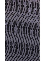 Tül Üzeri Dalgalı Çiçek Desenli Payetli Kumaş -Siyah - K9002