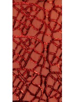 Tül Üzeri Damar Desenli Payet Kumaş - Kırmızı - K9016