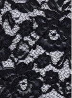 Çiçek Desenli Kordoneli Pamuk Dantel - Siyah - K9036