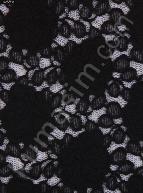Çiçek Desenli Dantel Kumaş - Siyah - K9040