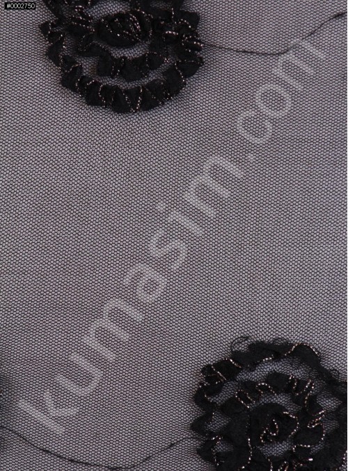 Tül Üzeri Üç Boyutlu Siyah Lase Kumaş - K9066