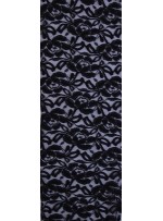 Tül Üzeri Çiçek ve Yaprak Desenli Dantel Kumaş - Siyah - K9071