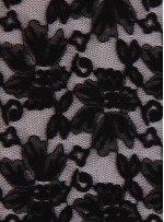 Tül Üzeri Çiçek Desenli Dantel Kumaş - Siyah - K9089