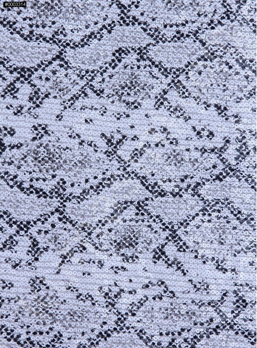 Siyah - Beyaz Leopar Desenli Digital Baskılı C1 Payetli Kumaş - K9196