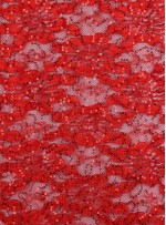 Çiçek Desenli ve Kırmızı Payetli Kordoneli Dantel Kumaş - K9201