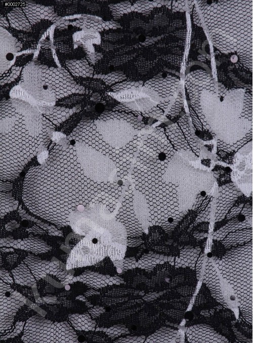 Çiçek Desenli Siyah Beyaz Payetli Dantel Kumaş - K9207