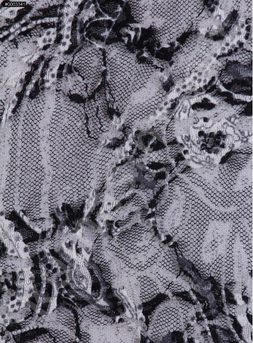 Karışık Desenli Baskılı Siyah ve Beyaz Dantel Kumaş - K9214