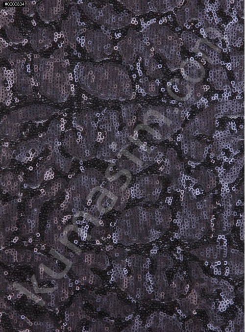 Tül Üzeri Çift Renkli Payet Kumaş - Mat Siyah - K9231