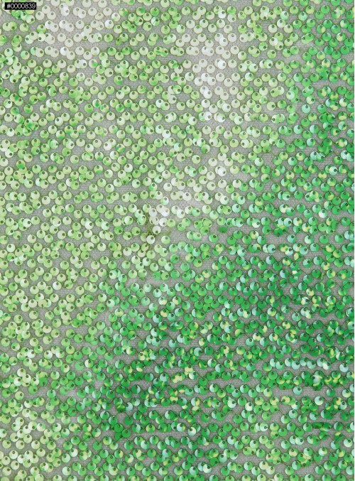 Tül Üzeri Baskılı Payet Kumaş - Yeşil Beyaz - K9233