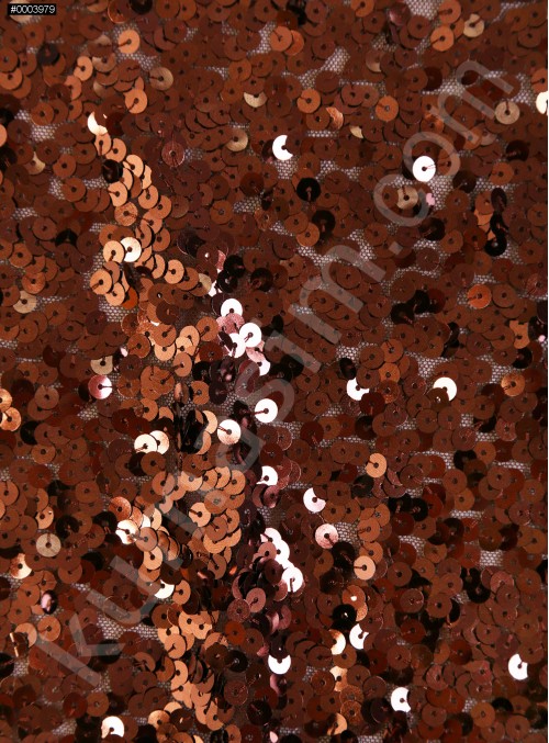 5 mm Yoğun Payetli Koyu Kahverengi Payetli Kumaş - K9252