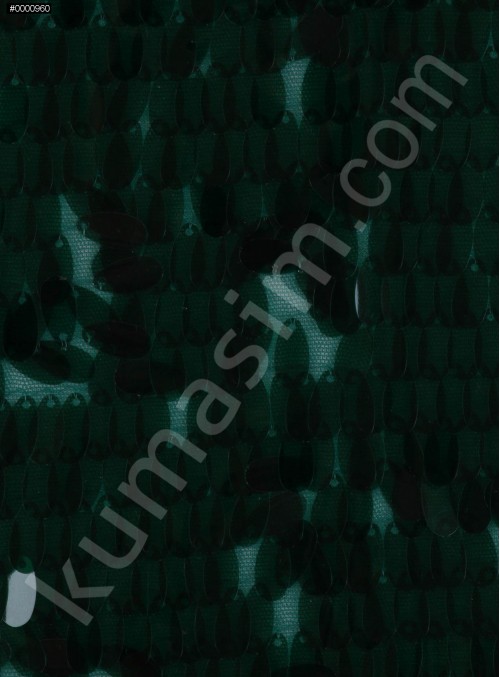 Tül Üzeri Armut Şekilli Şeffaf Payetli Kumaş - Yeşil c3 - K9298