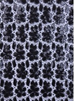 Çiçek Desenli Payetli Siyah File Kumaş - K9322