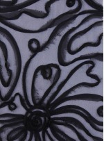 Tül Üzeri Çiçek Desenli Lase Kumaş - Siyah - K9334