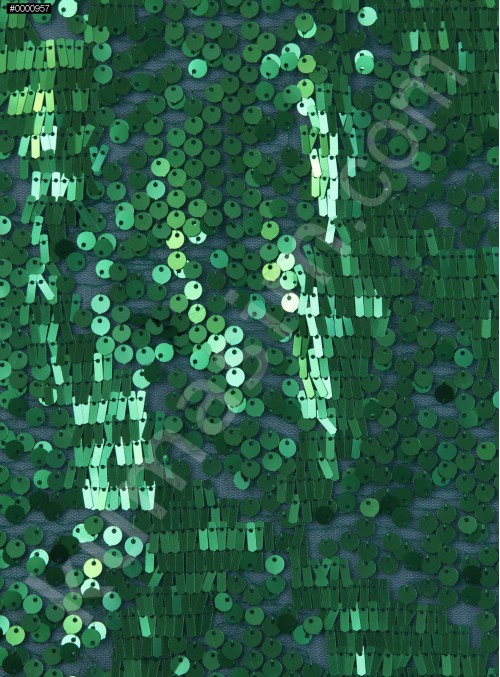 Tül Üzeri Yuvarlak ve Çubuk Payetli Kumaş - Yeşil c15 - K9338