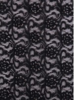 Çiçek Desenli Gümüş Simli Siyah Dantel Kumaş - K9342