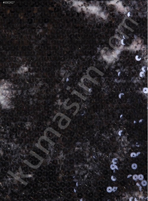 Jarse Üzeri Baskılı Siyah Beyaz Payetli Kumaş - K9419